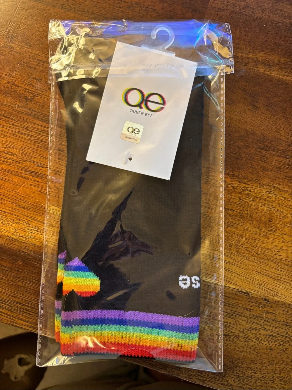 Black Pride Heart Crew Socks with Rainbow Cuff